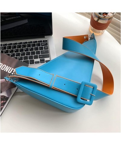 Solid Color Triangle PU Leather Shoulder Bag For Women Adjustable Shoulder Straps Female Crossbody Bag Blue $15.17 Shoulder Bags