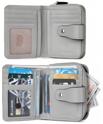 Leather Wallets for Women RFID Blocking Zipper Pocket Small Bifold Wallet Card Case Brown 1-grey-napa $34.15 Wallets