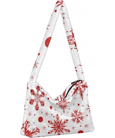 Christmas Women Boho Handbag Red Snowflake Dot Underarm Bag Tote Bag Shoulder Bag Crossbody Bag Fluffy Cell Phone Purse Lady ...