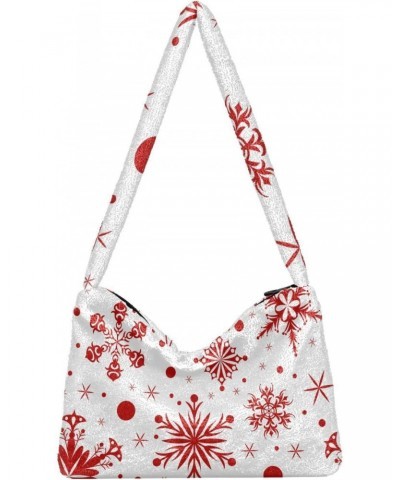 Christmas Women Boho Handbag Red Snowflake Dot Underarm Bag Tote Bag Shoulder Bag Crossbody Bag Fluffy Cell Phone Purse Lady ...