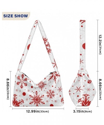 Christmas Women Boho Handbag Red Snowflake Dot Underarm Bag Tote Bag Shoulder Bag Crossbody Bag Fluffy Cell Phone Purse Lady ...