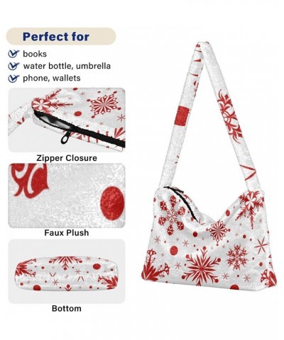 Christmas Women Boho Handbag Red Snowflake Dot Underarm Bag Tote Bag Shoulder Bag Crossbody Bag Fluffy Cell Phone Purse Lady ...