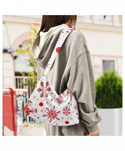 Christmas Women Boho Handbag Red Snowflake Dot Underarm Bag Tote Bag Shoulder Bag Crossbody Bag Fluffy Cell Phone Purse Lady ...