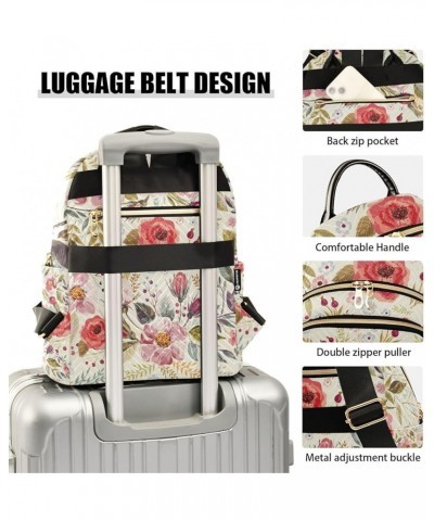 Women Backpack Peony Flower Watercolor Anti-Theft Travel Backpack with Luggage Belt Lightweight Handbag Lady Purse Roomy Doub...