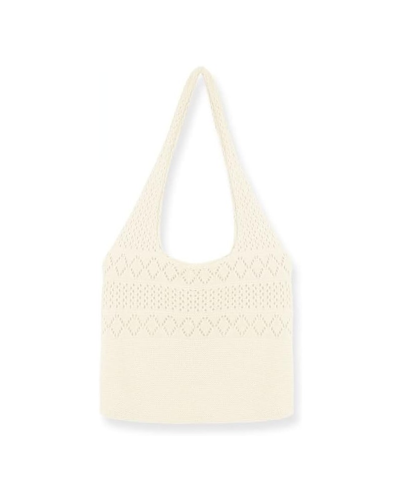 Women Aesthetic Knitted Underarm Bag Hobo Bag Y2K Fairy Grunge Crochet Solid Shoulder Bag Indie Tote Shopping Bag Beige $12.3...