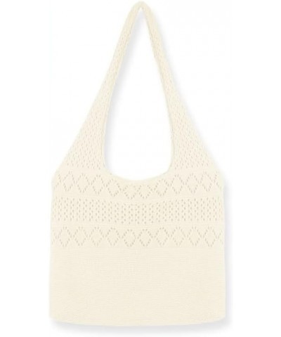 Women Aesthetic Knitted Underarm Bag Hobo Bag Y2K Fairy Grunge Crochet Solid Shoulder Bag Indie Tote Shopping Bag Beige $12.3...