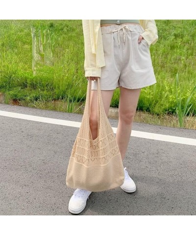 Women Aesthetic Knitted Underarm Bag Hobo Bag Y2K Fairy Grunge Crochet Solid Shoulder Bag Indie Tote Shopping Bag Beige $12.3...