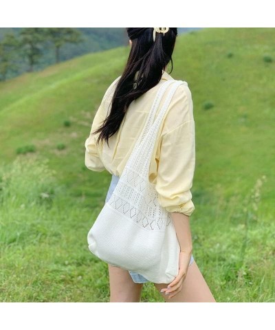 Women Aesthetic Knitted Underarm Bag Hobo Bag Y2K Fairy Grunge Crochet Solid Shoulder Bag Indie Tote Shopping Bag Beige $12.3...