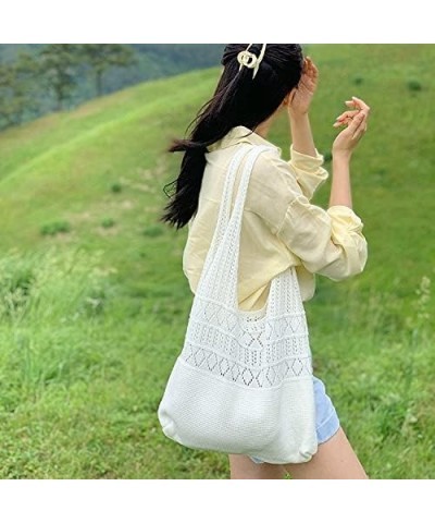 Women Aesthetic Knitted Underarm Bag Hobo Bag Y2K Fairy Grunge Crochet Solid Shoulder Bag Indie Tote Shopping Bag Beige $12.3...