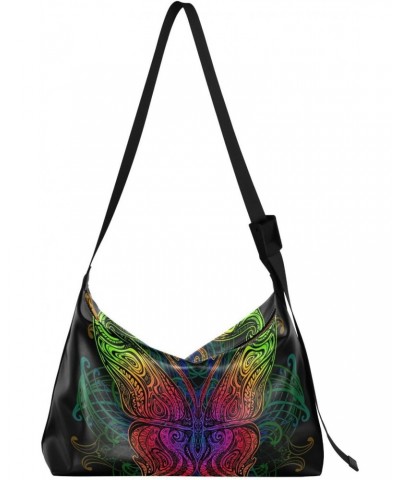 Rainbow Boho Butterfly Womens Tote Bag Leather Shoulder Bag For Women Men Large Hobo Cross Body Bags Handbag $15.98 Totes