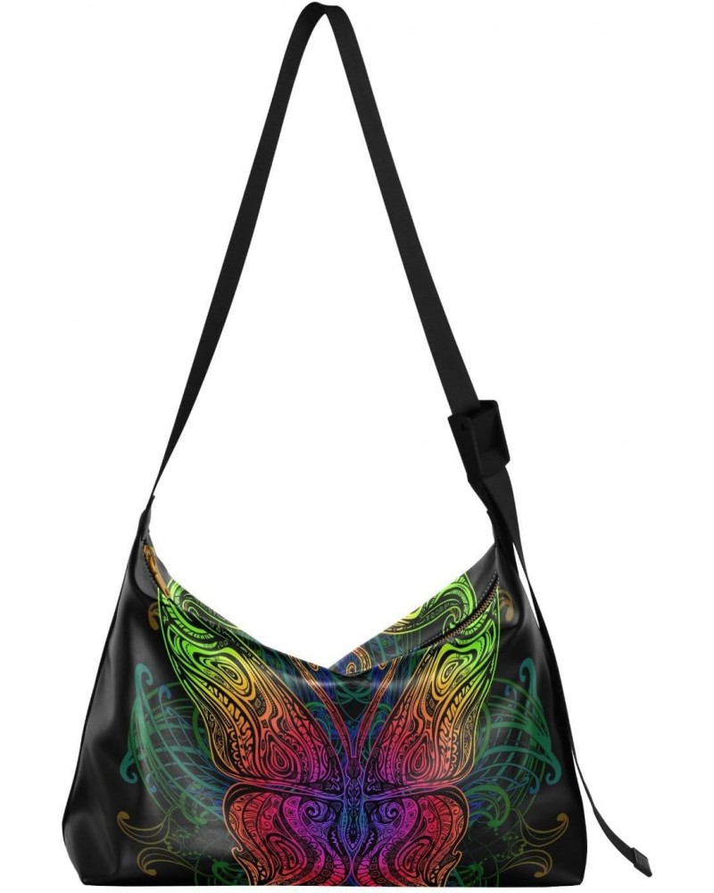 Rainbow Boho Butterfly Womens Tote Bag Leather Shoulder Bag For Women Men Large Hobo Cross Body Bags Handbag $15.98 Totes