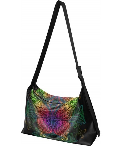 Rainbow Boho Butterfly Womens Tote Bag Leather Shoulder Bag For Women Men Large Hobo Cross Body Bags Handbag $15.98 Totes