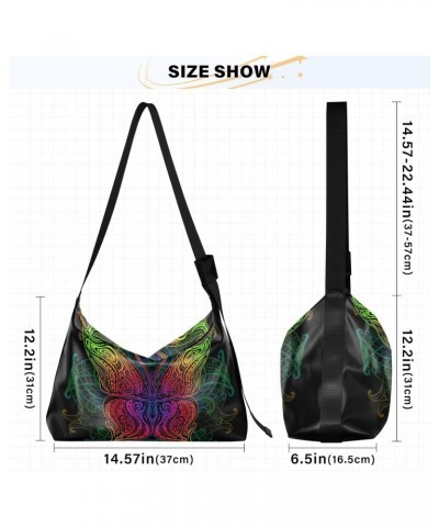 Rainbow Boho Butterfly Womens Tote Bag Leather Shoulder Bag For Women Men Large Hobo Cross Body Bags Handbag $15.98 Totes