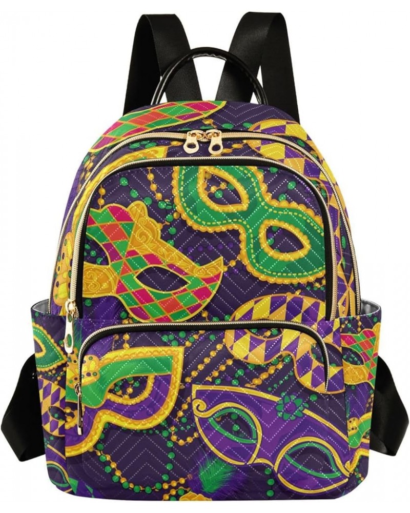 Mardi Gras Women Backpack Masquerade Feather Beads Travel Bag Compact Daily Bag Small $12.39 Backpacks