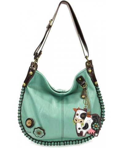 Handbags, Casual Style, Soft, Large Shoulder or Crossbody Purse with Keyfob - Teal Green Color White and Black Cow $28.29 Cro...