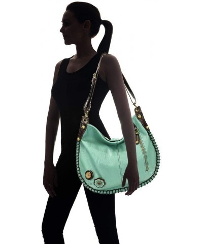 Handbags, Casual Style, Soft, Large Shoulder or Crossbody Purse with Keyfob - Teal Green Color White and Black Cow $28.29 Cro...