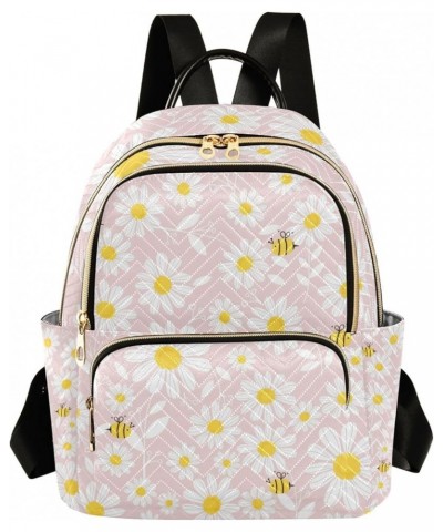 Women Backpack Pink Fantasy Daisy Bee Anti-Theft Travel Backpack with Luggage Belt Lightweight Handbag Lady Purse Roomy Doubl...