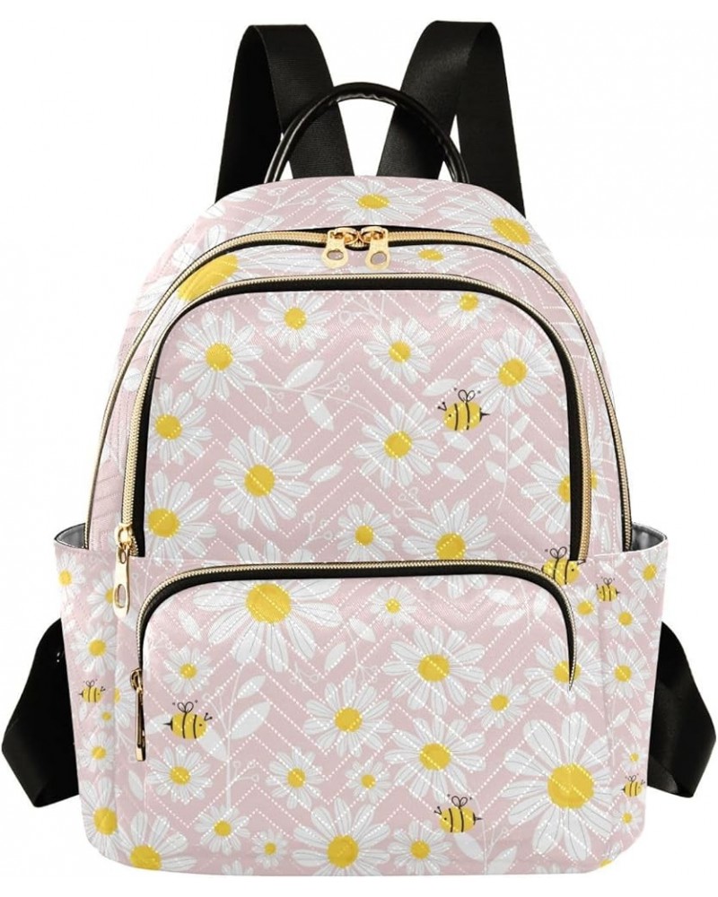 Women Backpack Pink Fantasy Daisy Bee Anti-Theft Travel Backpack with Luggage Belt Lightweight Handbag Lady Purse Roomy Doubl...