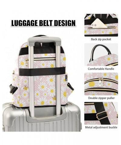 Women Backpack Pink Fantasy Daisy Bee Anti-Theft Travel Backpack with Luggage Belt Lightweight Handbag Lady Purse Roomy Doubl...