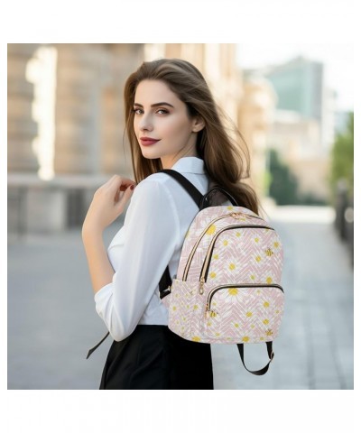 Women Backpack Pink Fantasy Daisy Bee Anti-Theft Travel Backpack with Luggage Belt Lightweight Handbag Lady Purse Roomy Doubl...