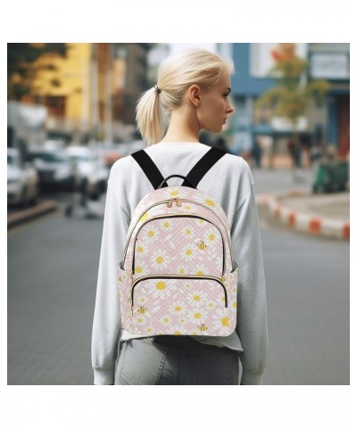 Women Backpack Pink Fantasy Daisy Bee Anti-Theft Travel Backpack with Luggage Belt Lightweight Handbag Lady Purse Roomy Doubl...