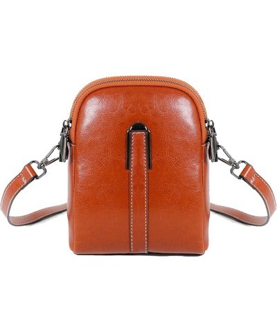 Women Vintage Oil Wax Leather Crossbody Phone Bag,Small Messenger Shoulder Bag Shell Wallet Purse Zipper Handbag Brown $16.76...