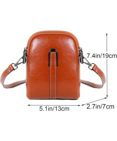 Women Vintage Oil Wax Leather Crossbody Phone Bag,Small Messenger Shoulder Bag Shell Wallet Purse Zipper Handbag Brown $16.76...