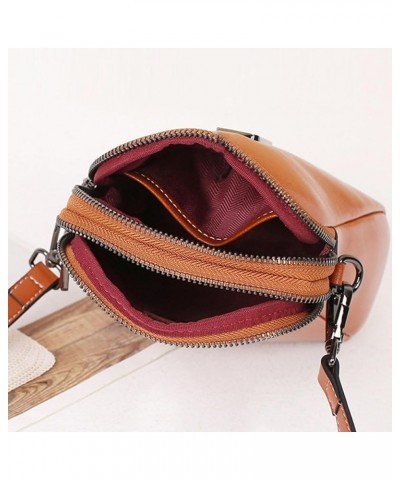 Women Vintage Oil Wax Leather Crossbody Phone Bag,Small Messenger Shoulder Bag Shell Wallet Purse Zipper Handbag Brown $16.76...