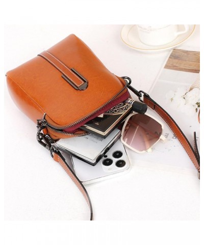 Women Vintage Oil Wax Leather Crossbody Phone Bag,Small Messenger Shoulder Bag Shell Wallet Purse Zipper Handbag Brown $16.76...