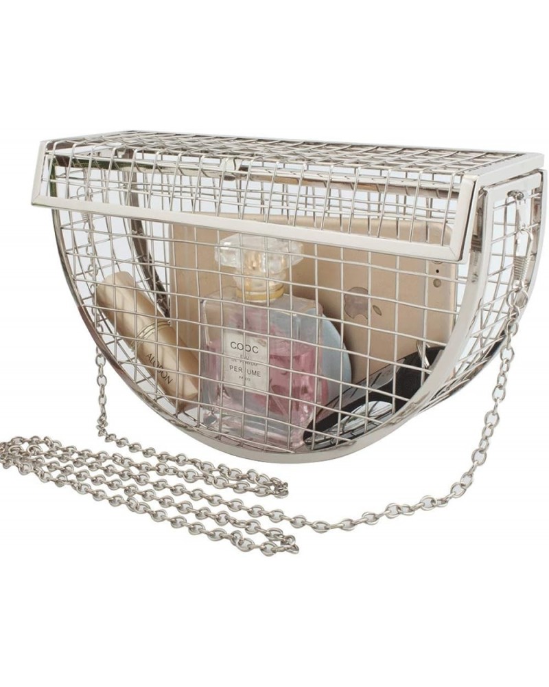 Women's Elegant Chain Cross-body Bag Metal Hollow Cage Clutch 3-silver 02 $12.31 Evening Bags