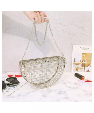 Women's Elegant Chain Cross-body Bag Metal Hollow Cage Clutch 3-silver 02 $12.31 Evening Bags