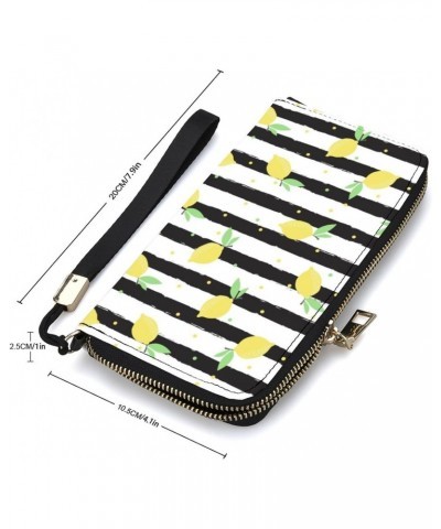 Black Striped Lemon Leather Wallet Vertical Long Wallet for Men With Credit Card Holder Zip Coin Pocket $20.80 Wallets