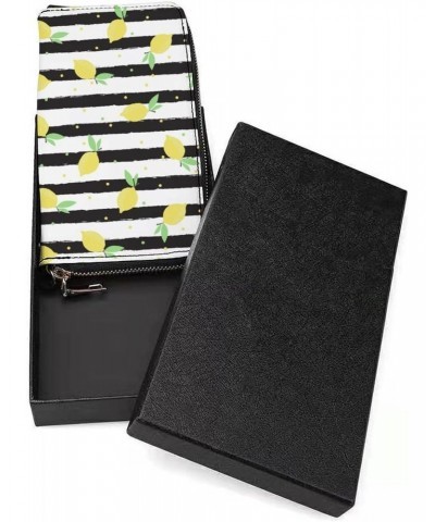 Black Striped Lemon Leather Wallet Vertical Long Wallet for Men With Credit Card Holder Zip Coin Pocket $20.80 Wallets