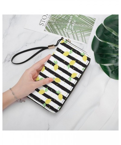 Black Striped Lemon Leather Wallet Vertical Long Wallet for Men With Credit Card Holder Zip Coin Pocket $20.80 Wallets