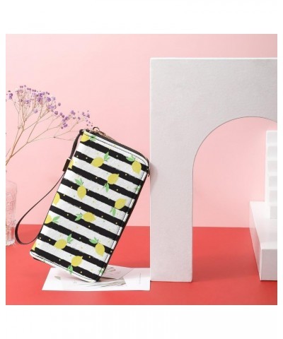 Black Striped Lemon Leather Wallet Vertical Long Wallet for Men With Credit Card Holder Zip Coin Pocket $20.80 Wallets