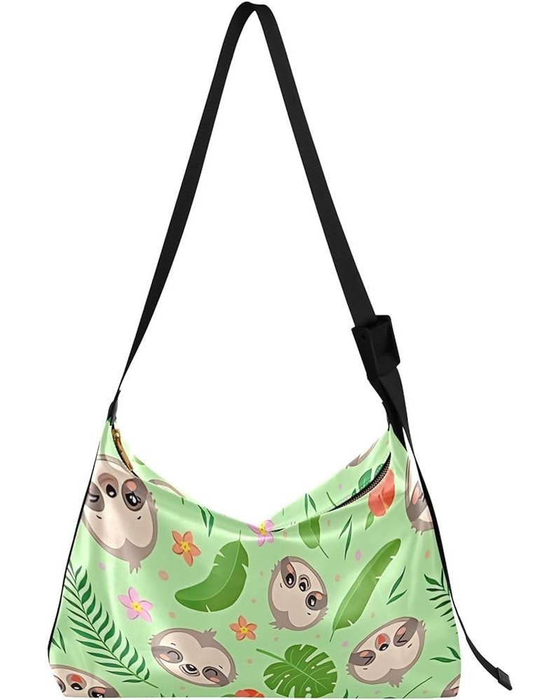 Cute Sloth Kawaii Animal Leather Hobo Bags for Women Large Men Leather Purse Trendy Leaf Print Shoulder Designer Bag Cute Slo...