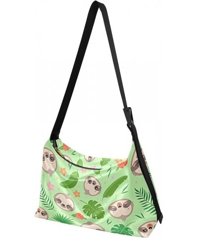 Cute Sloth Kawaii Animal Leather Hobo Bags for Women Large Men Leather Purse Trendy Leaf Print Shoulder Designer Bag Cute Slo...