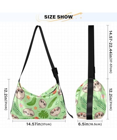 Cute Sloth Kawaii Animal Leather Hobo Bags for Women Large Men Leather Purse Trendy Leaf Print Shoulder Designer Bag Cute Slo...