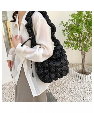 Women Quilted Crossbody Bag Bubble Pleated Cloud Handbags Embroidery Tote Handbag Satchel Bags Black $9.71 Totes