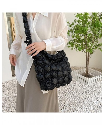 Women Quilted Crossbody Bag Bubble Pleated Cloud Handbags Embroidery Tote Handbag Satchel Bags Black $9.71 Totes