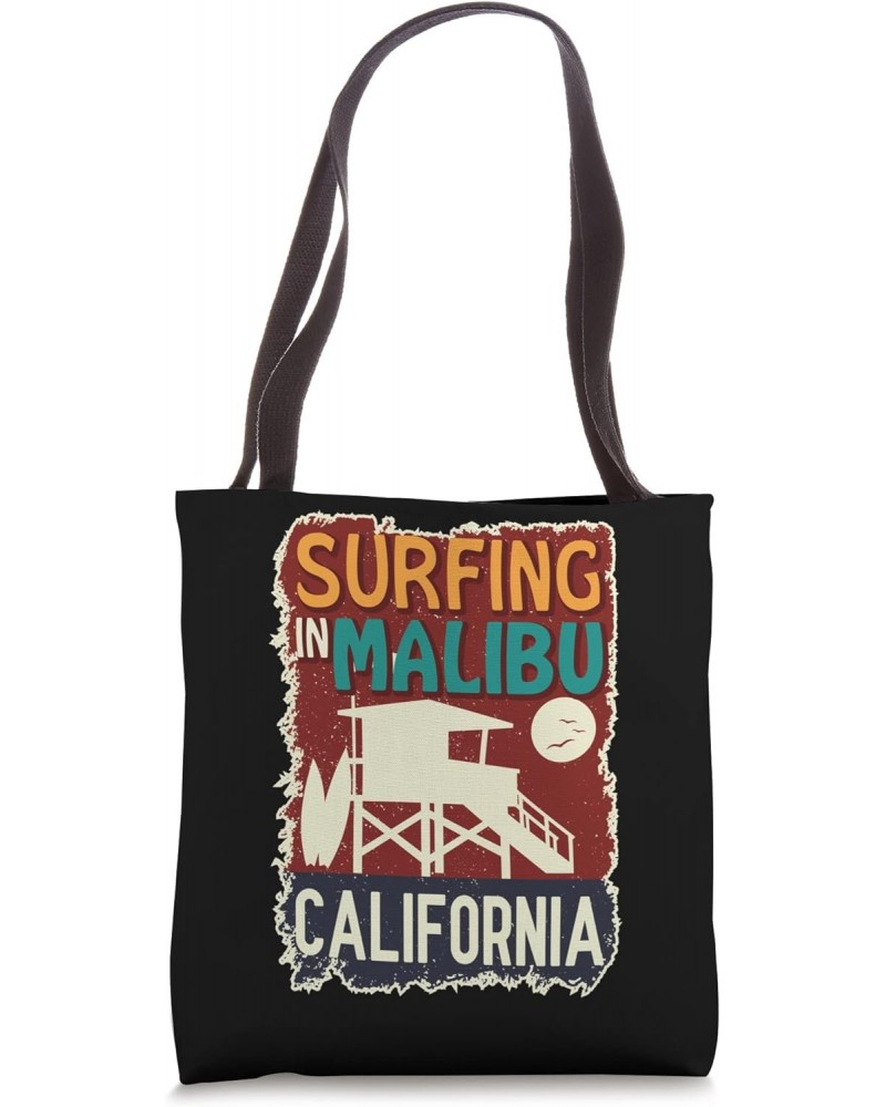 Surfing In Malibu California Lifeguard Station Surfer Tote Bag $12.82 Totes