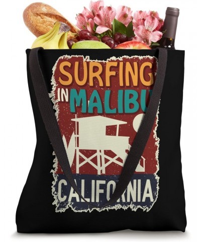 Surfing In Malibu California Lifeguard Station Surfer Tote Bag $12.82 Totes