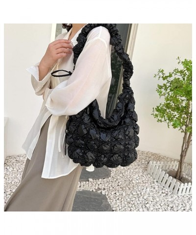 Women Quilted Crossbody Bag Bubble Pleated Cloud Handbags Embroidery Tote Handbag Satchel Bags Black $9.71 Totes