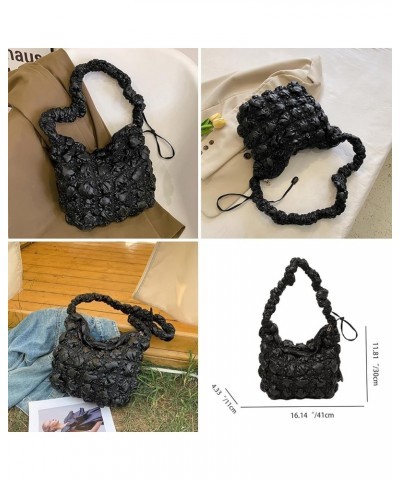 Women Quilted Crossbody Bag Bubble Pleated Cloud Handbags Embroidery Tote Handbag Satchel Bags Black $9.71 Totes