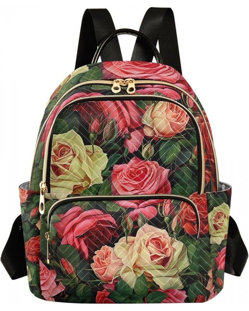 Food and Icons Fashion Backpack Purse, Washable Backpack, Womens Travel Backpack, M Red and Green Roses Design-2 Medium $19.3...