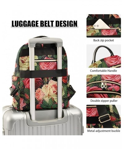 Food and Icons Fashion Backpack Purse, Washable Backpack, Womens Travel Backpack, M Red and Green Roses Design-2 Medium $19.3...