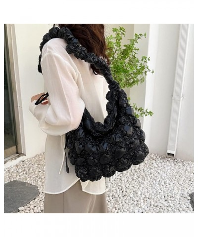 Women Quilted Crossbody Bag Bubble Pleated Cloud Handbags Embroidery Tote Handbag Satchel Bags Black $9.71 Totes