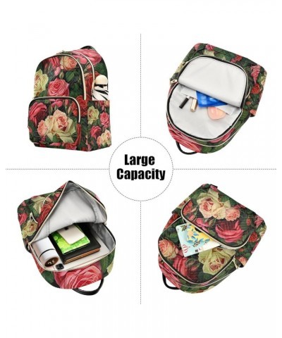 Food and Icons Fashion Backpack Purse, Washable Backpack, Womens Travel Backpack, M Red and Green Roses Design-2 Medium $19.3...