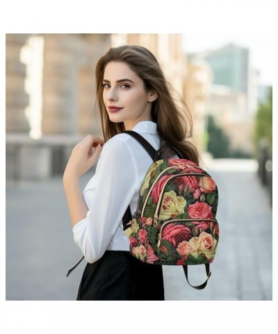 Food and Icons Fashion Backpack Purse, Washable Backpack, Womens Travel Backpack, M Red and Green Roses Design-2 Medium $19.3...