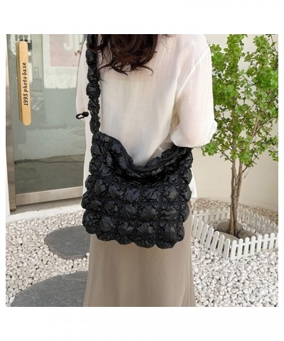 Women Quilted Crossbody Bag Bubble Pleated Cloud Handbags Embroidery Tote Handbag Satchel Bags Black $9.71 Totes